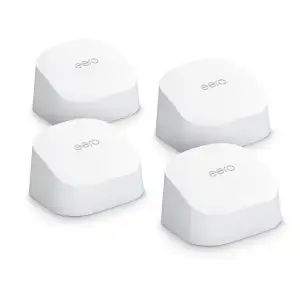 Amazon eero 6 Mesh-WLAN-Router | 500-Mbit/s-Ethernet | Bis zu 560 m² Abdeckung | Für Verbindungen mit über 75 Geräten | 4er-Set