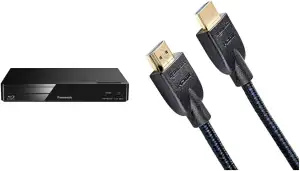 Panasonic DMP-BDT167EG Kompakter 3D Blu-ray Player (Full HD Upscaling, Internet Apps, LAN-Anschluss, USB, MKV-Playback) schwarz & Amazon Basics - Geflochtenes HDMI-Kabel, 0,9 m