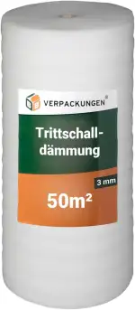 BB-Verpackungen 50 m² Trittschalldämmung 1,0 x 50 m (3 mm stark, sehr gute Schall- und Wärmedämmung) - Sets zwischen 25 m² und 500 m²