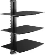 Suptek 3 Floating Regal Multimedia Wandregal TV Rack Wandhalterung Mit Verstärktem Gehärtetem Glasregal Für DVD-Player/Kabel-Boxen/Spielkonsolen/TV Zubehör Schwarz 1+2 Regale CS303