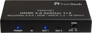 FeinTech VSP01201 HDMI 2.0 Splitter 1 auf 2 Verteiler Ultra-HD 4K@60Hz YUV 4:4:4 HDR HDCP 2.2 EDID 18 Gbps