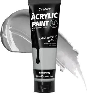 JusArt Acrylfarbe Grey 250 ml,Ungiftige Bastelfarbe mit hoher Deckkraft – Für Le