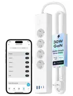 Meross Matter Steckdosenleiste GaN USB C Ladegerät 30W, Smart Mehrfachsteckdose WLAN Schnellladeg...
