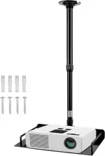 QWORK® Deckenhalterung Projektor-Halterung mit Integrierte Kabelführung Höhenverstellbar 38-60cm - Tragfähigkeit 3kg - für Projektoren und Kameras