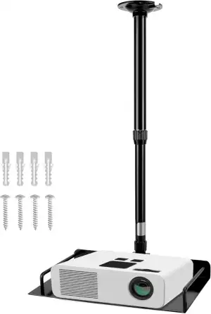 QWORK® Deckenhalterung Projektor-Halterung mit Integrierte Kabelführung Höhenverstellbar 38-60cm - Tragfähigkeit 3kg - für Projektoren und Kameras