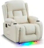 Relaxsessel mit Liegefunktion für Erwachsene, Fernsehsessel Elektrisch Verstellbar mit Heizung & Vibrierende Massage, TV Sessel Heimkinositze mit LED-Umgebungslicht (1, Weiß)