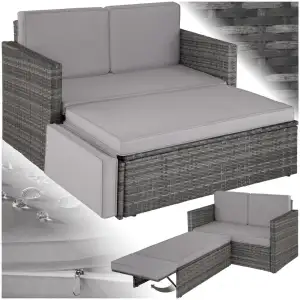 tectake Sofa Set - 2 Sitzer Sessel mit Hocker und Schlaffunktion, kleine Rattan 