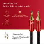 SKW 2m Lautsprecherkabel Set (Paar) – 14 AWG OFC Kupfer, geschirmt, vergoldete Bananenstecker & Gabelschuhe, geflochtenes Baumwollgewebe, rot