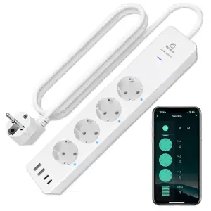 ANTELA WLAN Steckdosenleiste Alexa mit Strommessung16A 4 Steckdosen 2 USB A/2 Ty