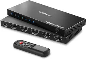 HDMI Switch 4K 60Hz, AVIDGRAM HDMI 2.0 Umschalter 4 in 1 Out, 4 Port Selector Bo