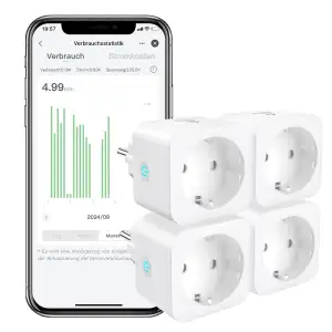 EIGHTREE Smart WLAN Steckdose, Smart Home WiFi Steckdose mit Stromverbrauch Messen, Zeitplan, Fernzugriff, TÜV Zertifiziert, 16A, Funktioniert mit Alexa, Google Home, SmartThings, 4er Pack