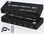 8K HDMI 2.1 Switch - 5 in 1 Out HDMI Switch 8K@60Hz 4K@120Hz mit Fernbedienung, Unterstützt 3D/HD...
