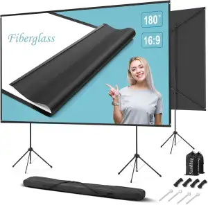 Beamer Leinwand Outdoor mit Stativ, 180 Zoll (16:9), Tragbar Projektor Leinwand,