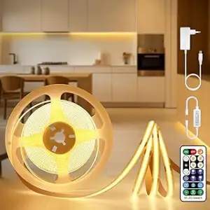 COB LED Streifen 5m, LED Strip Warmweiss Dimmbar per Fernbedienung, Lichtband Led Selbstklebend 2...