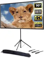 Beamer Leinwand mit Stativ, Tragbar Projektor Leinwand 90 Zoll, 16:9, 4K HD ProjektionLeinwand, Leicht und Kompakt, tragen, Ideal für Heimkino, innen/außen Filme.