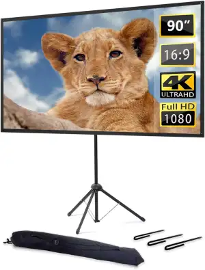 Beamer Leinwand mit Stativ, Tragbar Projektor Leinwand 90 Zoll, 16:9, 4K HD Proj