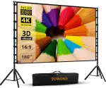 TOWOND 180 Zoll Beamer Leinwand mit Stativ, Leinwand für Beamer 160 Grad Betrachtungswinkel 16:9 HD Rear Front, Filmleinwand Outdoor und Tragetasche für Home Party Theater Nächte