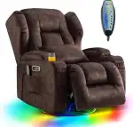2 Motoren Elektrischer Verstellbar Relaxsessel mit Liegefunktion, Drehbarer Fernsehsessel TV Sessel mit Massage und Wärme, Kinosessel mit USB/LED/TYP C,bis 150 kg (Samt Braun, 1)