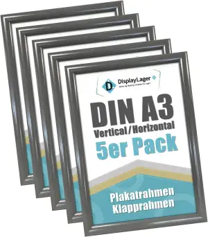 DisplayLager 5'er Sparpack Anthrazitgrau DIN A3 Klapprahmen mit 25mm Aluminium P