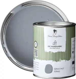 MissPompadour edelmatte Wandfarbe Grau mit Grau 1L - sehr hohe Deckkraft - geruc