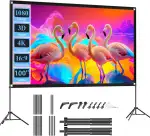 VISULAPEX 100” Beamer Leinwand mit Stativ, 16:9 4K HD Projektor Leinwand Tragbar, Faltbare leinwa...