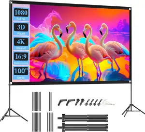 VISULAPEX 100” Beamer Leinwand mit Stativ, 16:9 4K HD Projektor Leinwand Tragbar
