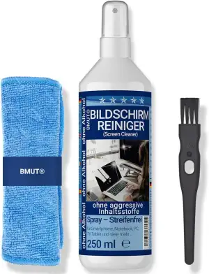 250ml Bildschirmreiniger Spray Set | XXL Mikrofasertuch | Pinsel | gegen Fettfle