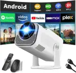 Mini Beamer 4K Full HD 1080P [2026 Modell] Projektor Tragbarer mit WiFi 6 und Bluetooth 5.2 & 270° Dreh Smart Projector mit Automatische Trapezkorrektur/HDMI/TV Stick/Memory Stick/Laptop, Weiß