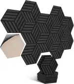 Hexagon Akustikplatten selbstklebend 12 Stück I Schallabsorber Schallschutz mit hoher Dichte für Wand Decken Holz & Tür - Akustikpanel Schallschutzplatten, 30x26x0.9cm,Streifen,Schwarz