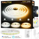 PAUTIX WIFI Smart COB LED Streifen CCT 5M,Abstimmbares Weiß 2700K-6500K LED Band,24V LED Strip Light Funktioniert mit Alexa/Google Assistent und Netzteil für Küchenschrank,Zimmer,Fernseher