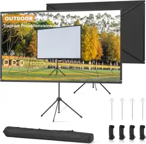 Beamer Leinwand Outdoor mit Stativ, 100 Zoll (16:9), Tragbare Beamer Leinwand, W