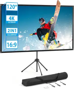 Beamer Leinwand mit Stativ, Tragbar Projektor Leinwand 120 Zoll, 16:9, 4K HD Pro