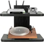 BiJun Floating Regal Multimedia Wandregal TV Rack Beamer Wandhalterung Mit Entertainment-Center Medienkonsole Router für PS4 Kabelbox DVD-Player(Schwarz 2 Regalböden)