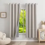 100% Verdunklungsvorhänge Leinen Gardinen mit Ösen 2er Set, Thermovorhang Hitzeschutz H 175 x B 140, Leinenoptik Vorhänge Blickdicht Grauweiß Schallschutz für Schlafzimmer Wohnzimmer