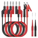 Hejo 6 Stück Messleitungen Set mit Krokodilklemmen Kabel, 4 Stück 4mm Bananenstecker Kabel mit 2 Stück Prüfspitzen, 1m Messkabel für Multimeter (Rot und Schwarz)