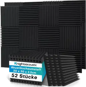 52 Stück Akustikschaumstoff Akustikschaumplatten, 2.5 x 30 x 30CM Schalldämmung 