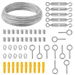50m Stahlseil 2mm, Gardinenseil edelstahl 7x7, Edelstahl Stahlseil Drahtseil Spanndraht Ummantelt, 56 Pcs Kit 304 Edelstahlseil Gardinenseil Wäscheleine für Kletterpflanzen