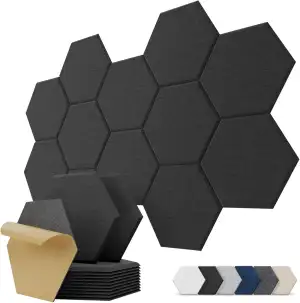 Hexagon Akustikplatten Selbstklebend, 12 Stück Schallabsorber für Tonstudio, Woh