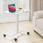 Dripex Computertisch höhenverstellbar mit Rollen, Schreibtisch klein, mobiler Stehpult, Überbett pflegetisch, beistelltisch für Wohnzimmer, Steh-Sitz PC Tisch, weiß