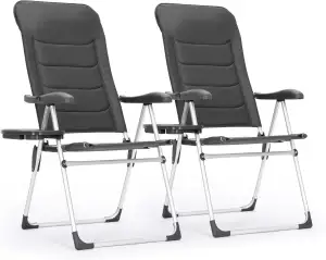 LET'S CAMP Luxus Gartenstühle 2er Set, Campingstuhl Faltbar Klappstuhl Klappbar 7-Fach Verstellbar Alu mit hoher Rückenlehne, Belastbar 115 KG Grau