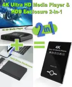 4K 60Hz UHD Media Player & HDD Enclosure 2-in-1,Play H.265/HEVC H.264/AVC MP4 MKV Videos MP3 Music JPG Photos,4K HD, Analog AV,USB 3.0, Type C,Supports SSD,2.5" SATA HDD with USB/SD Card Expansion