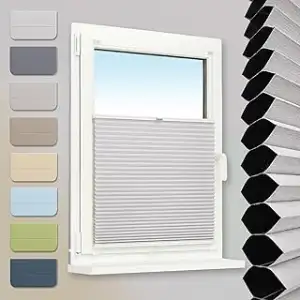 Plisart Wabenplissee Klemmfix ohne Bohren, 100% Verdunkelung Honeycomb Rollo zweifarbig, Weiß-Wei...