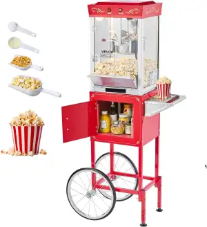 VEVOR Popcornmaschine Popcornautomat mit Kessel & Wagen, 800 W kommerzieller Pop
