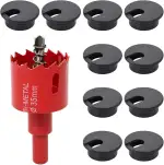 10 Stück Schreibtisch Kabeldurchführung Schreibtisch,Tisch Kabeldurchführung,mit 35mm Lochsäge mit 1 x Sechskant Adapter,Kabel Durchführungen für Tisch Büro Arbeitsplatten(Schwarz)