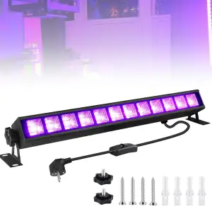 36W Schwarzlicht LED Strip, 395nm UV Strahler, 40 LEDs, UV Licht Röhre mit Schal