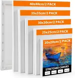 Leinwand zum Bemalen, 10 Stück Keilrahmen Leinwand Set (40x40 35x35 30x30 25x25 20x20cm), Weiße Leinwände zum bemalen für Acrylfarben Ölgemälde, Canvas für Anfänger und Künstler