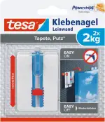 tesa Klebenagel Tapeten & Putz - höhenverstellbar - selbstklebender Nagel - ideal für Leinwand & Keilrahmen - Halteleistung 2kg/Nagel - spurlos ablösbar