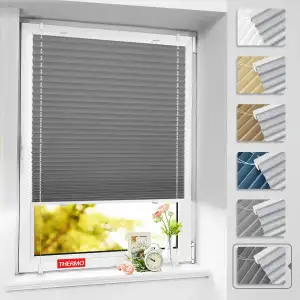BelleMax Plissee ohne Bohren Verdunkelung Klemmfix, Thermo Plissee Grau 60x100 c