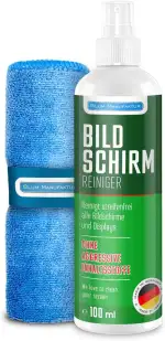 BLUM MANUFAKTUR 1x 100ml Bildschirmreiniger + 30x30 cm Mikrofasertuch Supersoft 365GSM - Screen Cleaner - Display Reiniger - Absolut streifenfreie Reinigung von Handy, Laptop, PC, TV