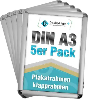 DisplayLager, Dänische Qualität - 5'er Sparpack Silber DIN A3 Rondo Klapprahmen 